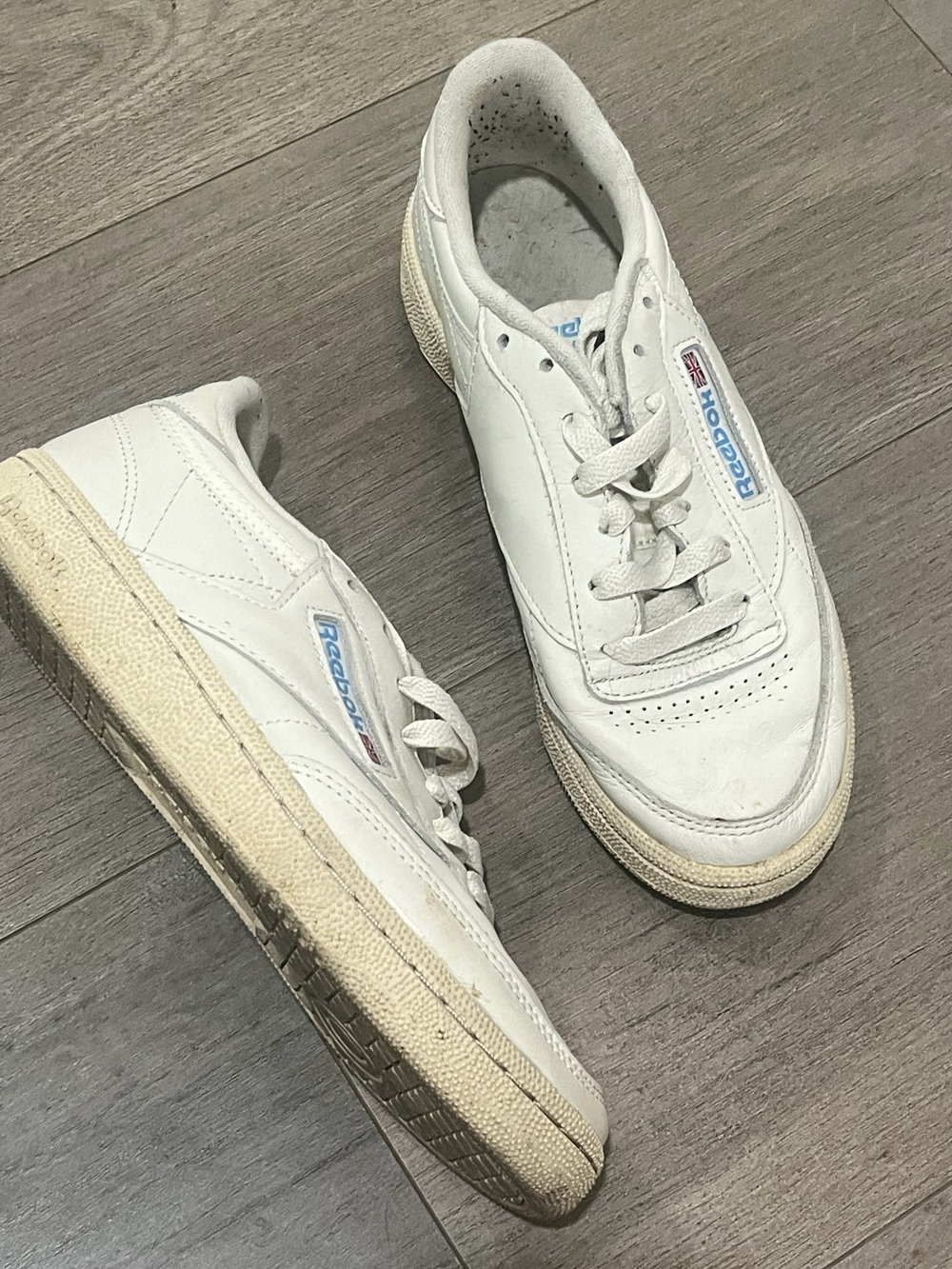 Reebok club C 85 White Leather Low-Top Sneakers with Blue Logo